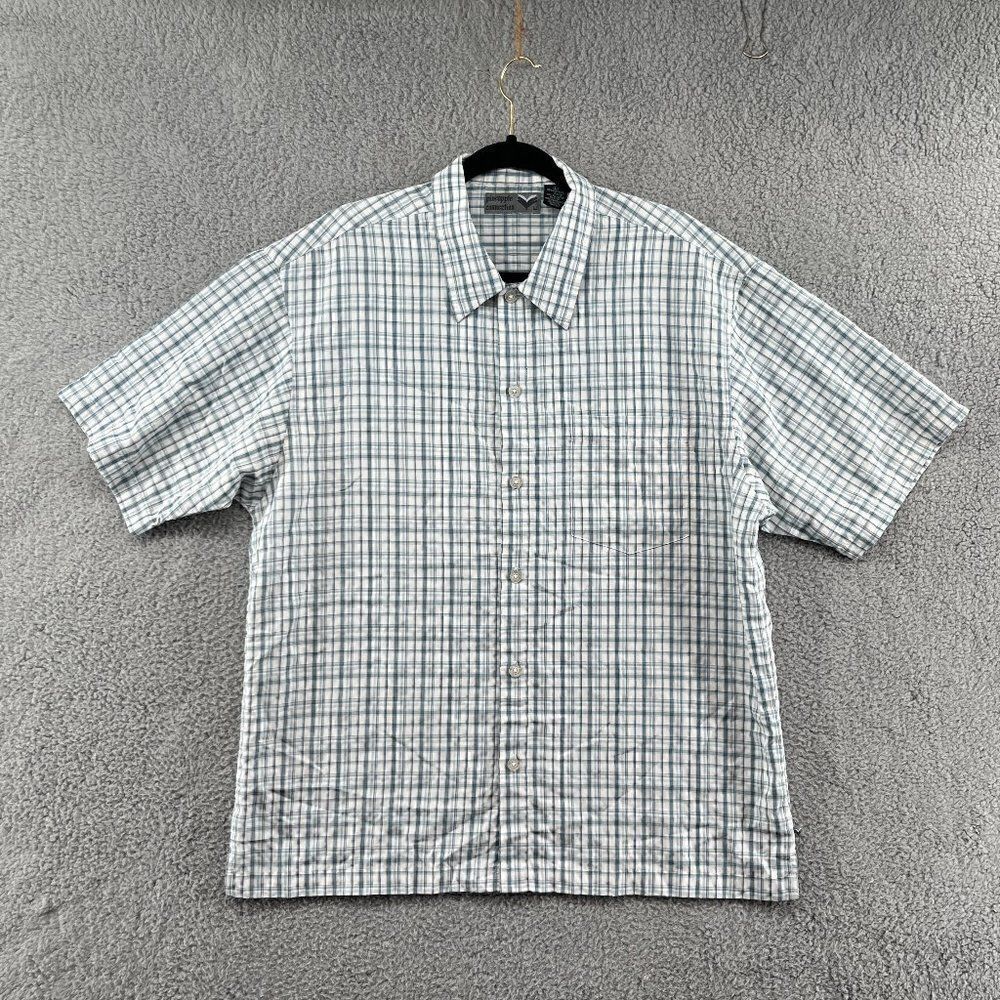 Pineapple Connection Shirt Mens Large Short Sleeve Seersucker Gingham Button Up